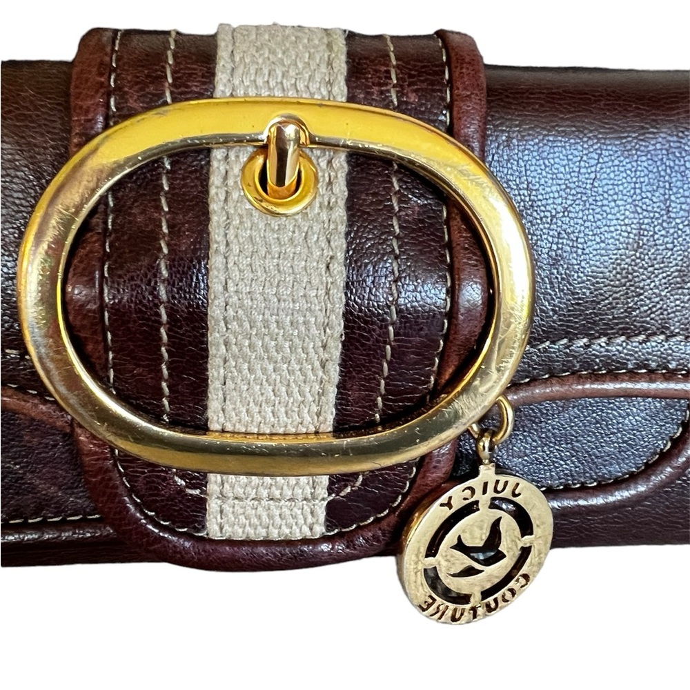 Vintage 90’s Juicy Couture Wallet Brown Leather Gold Buckle w/ Stripe - Picture 2 of 6